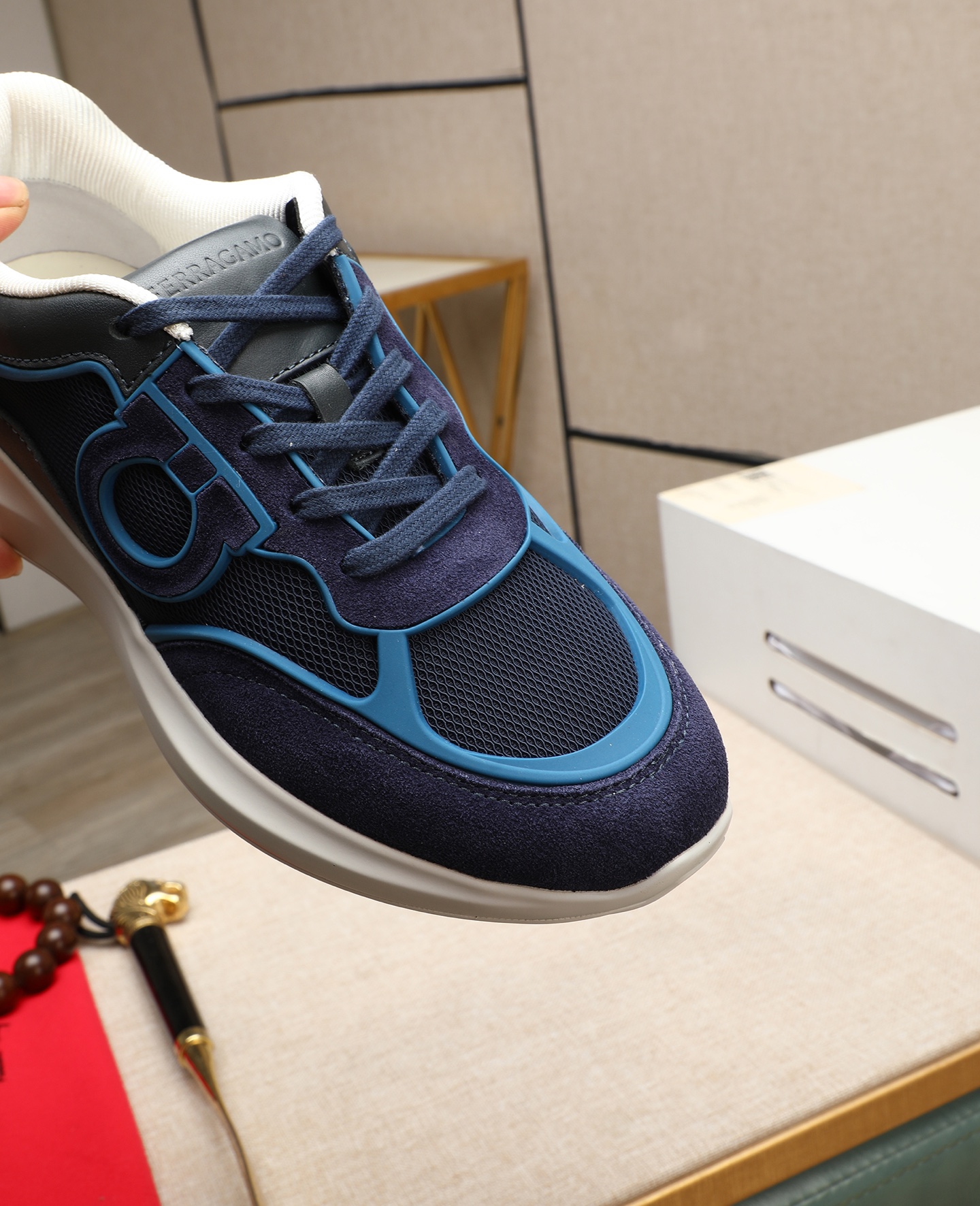 Salvatore Ferragamo Men's Blue Suede & Mesh Sneakers - Handmade Italian Luxury 8 i1745394856647 822 0 6
