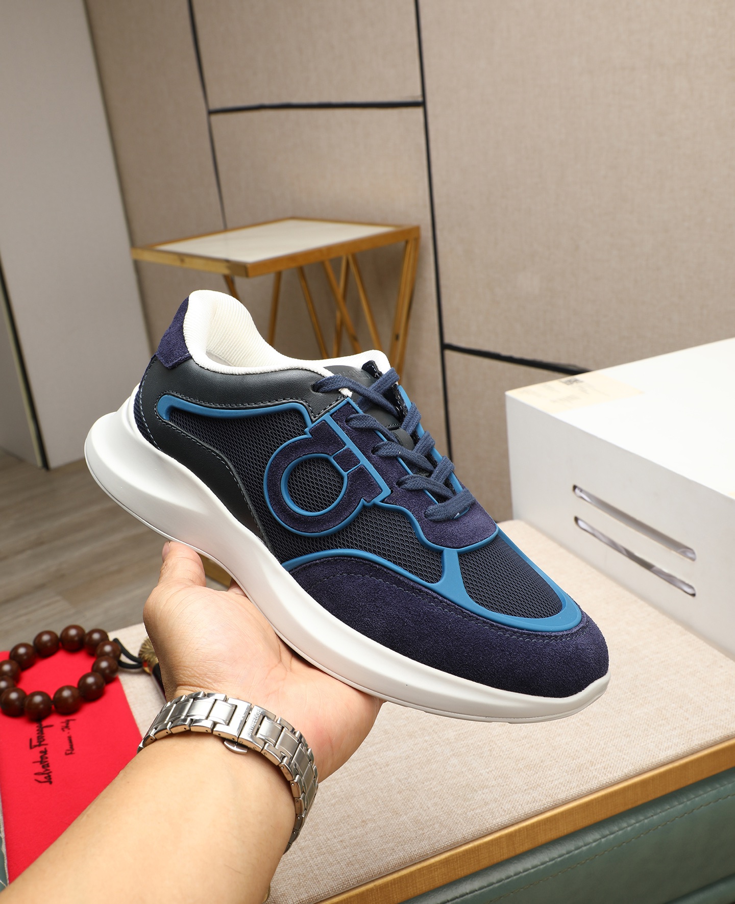 Salvatore Ferragamo Men's Blue Suede & Mesh Sneakers - Handmade Italian Luxury 6 i1745394856685 5338 0 4