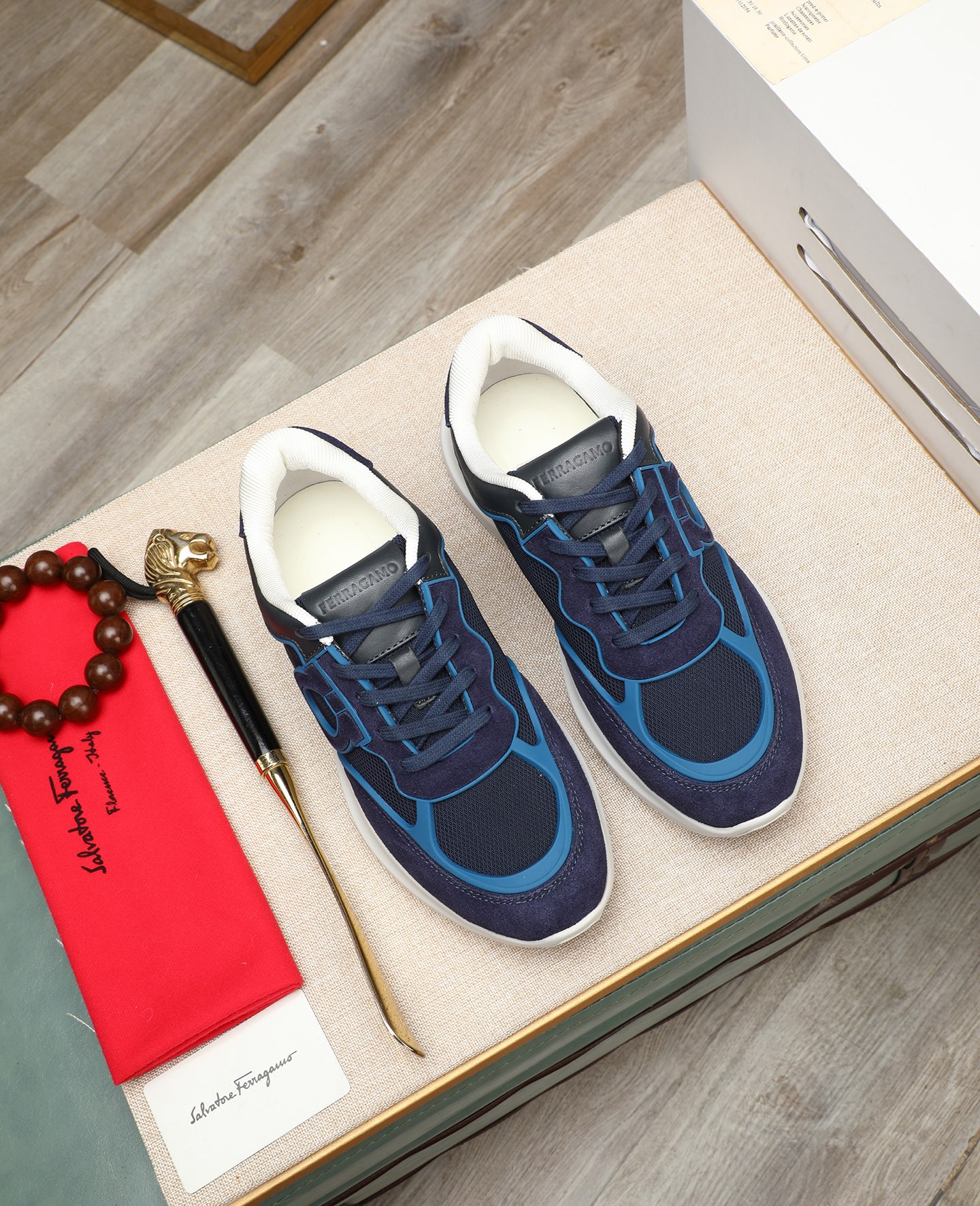 Salvatore Ferragamo Men's Blue Suede & Mesh Sneakers - Handmade Italian Luxury 3 i1745394856694 2912 0 1
