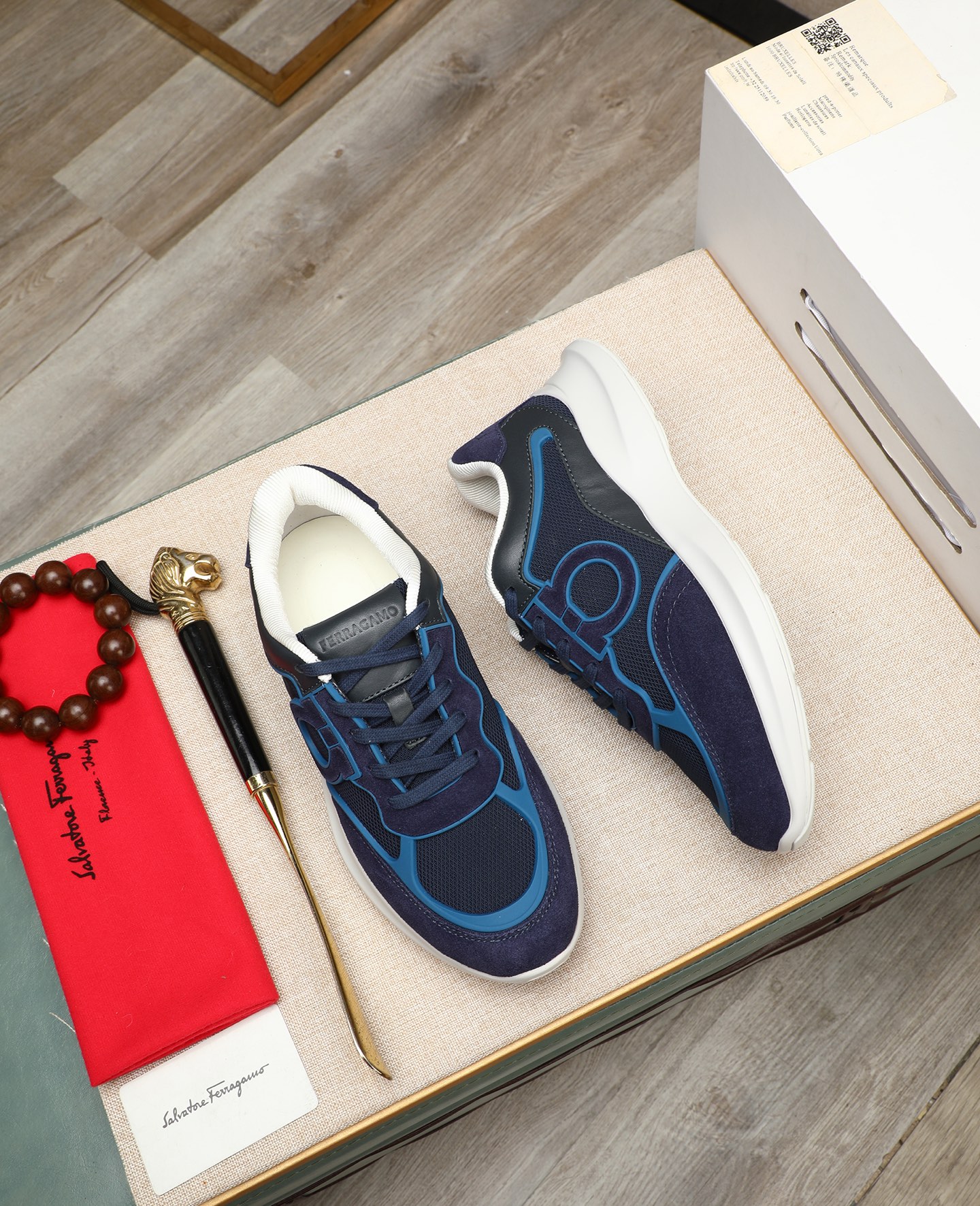 Salvatore Ferragamo Men's Blue Suede & Mesh Sneakers - Handmade Italian Luxury 4 i1745394858012 8611 0 2
