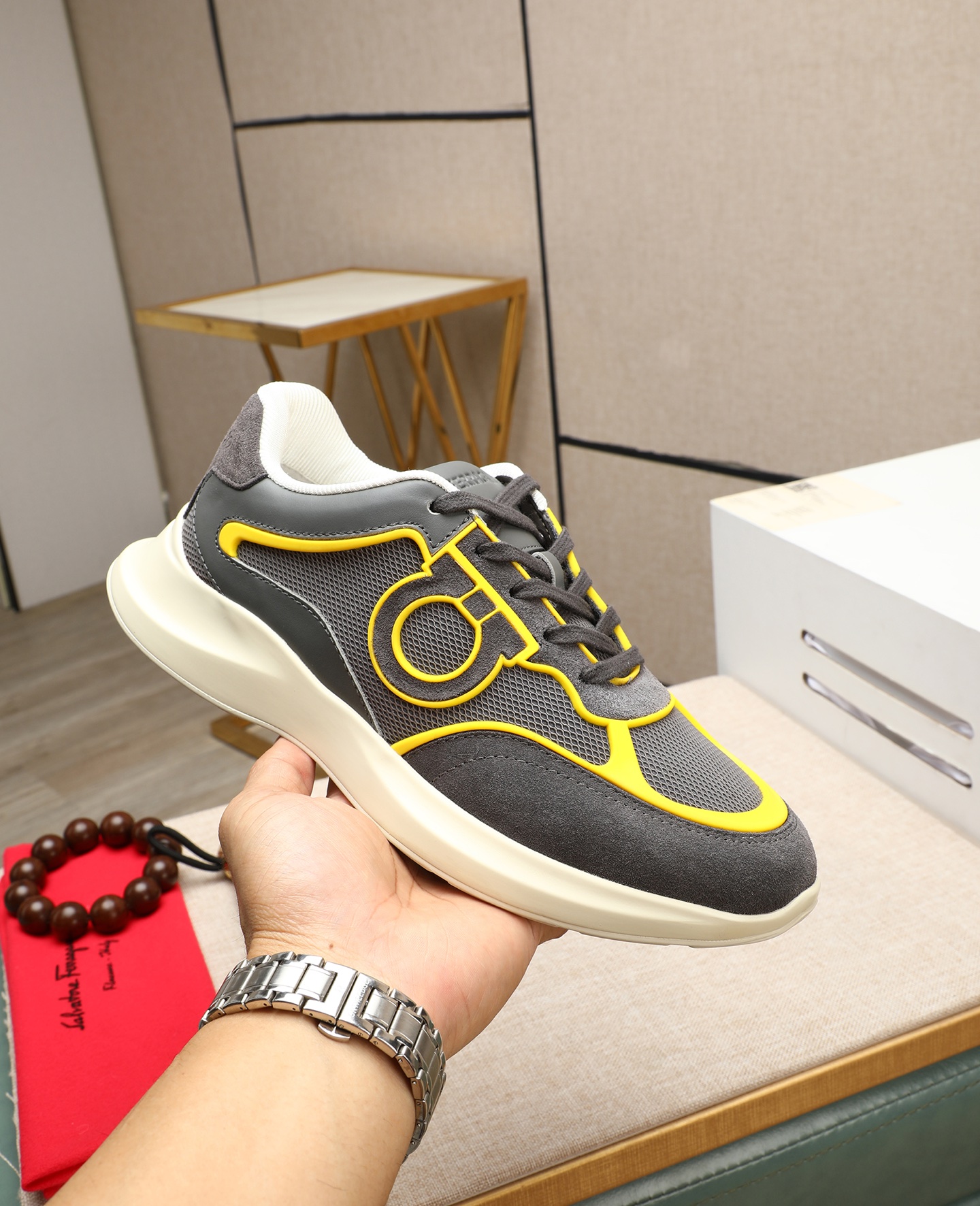 Salvatore Ferragamo Men's Gray Leather & Mesh Sneakers Size 39-44 6 i1745394888765 958 0 4
