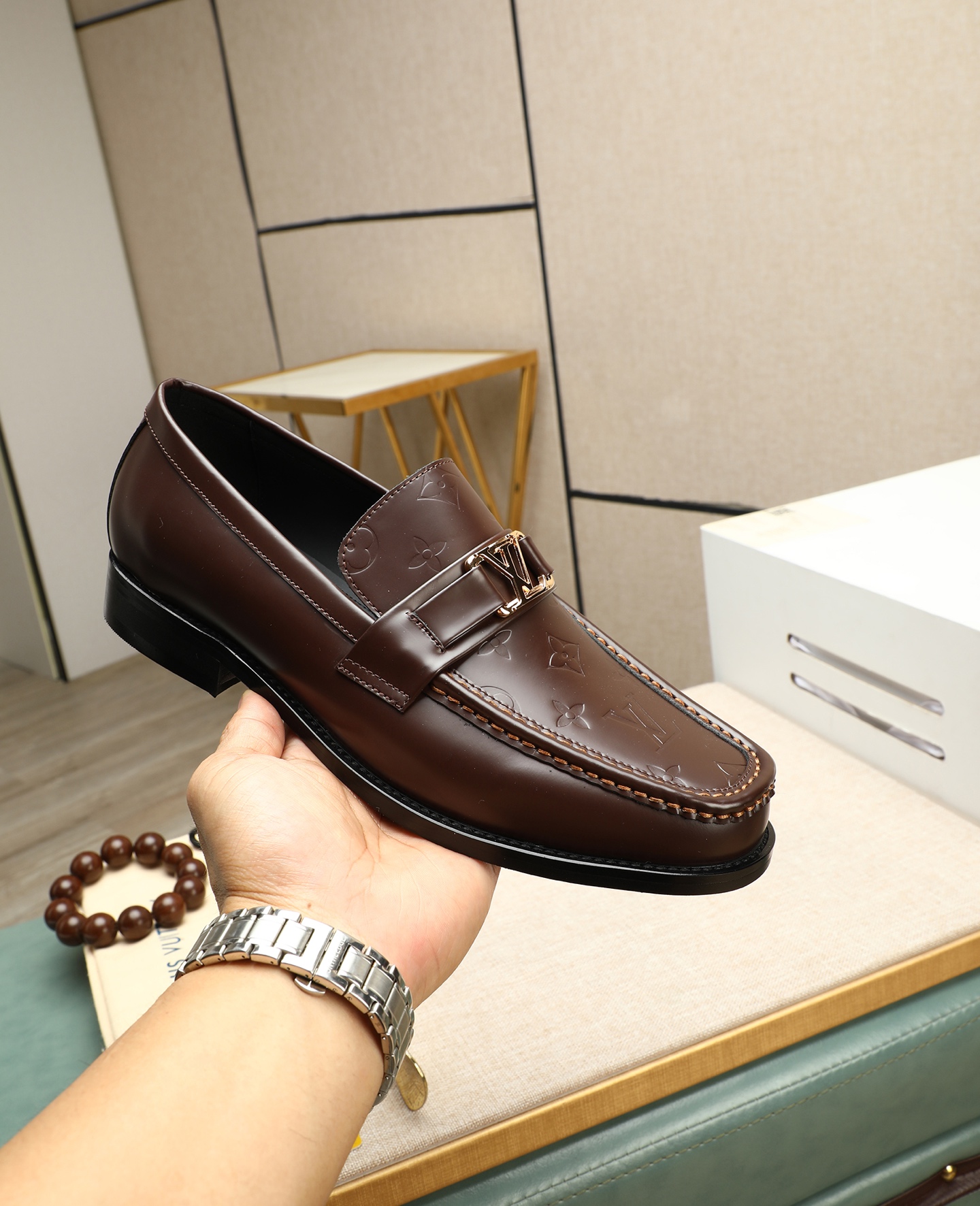Louis Vuitton Men's Brown Leather Loafers with Classic LV Monogram 6 i1745568396955 5040 0 4
