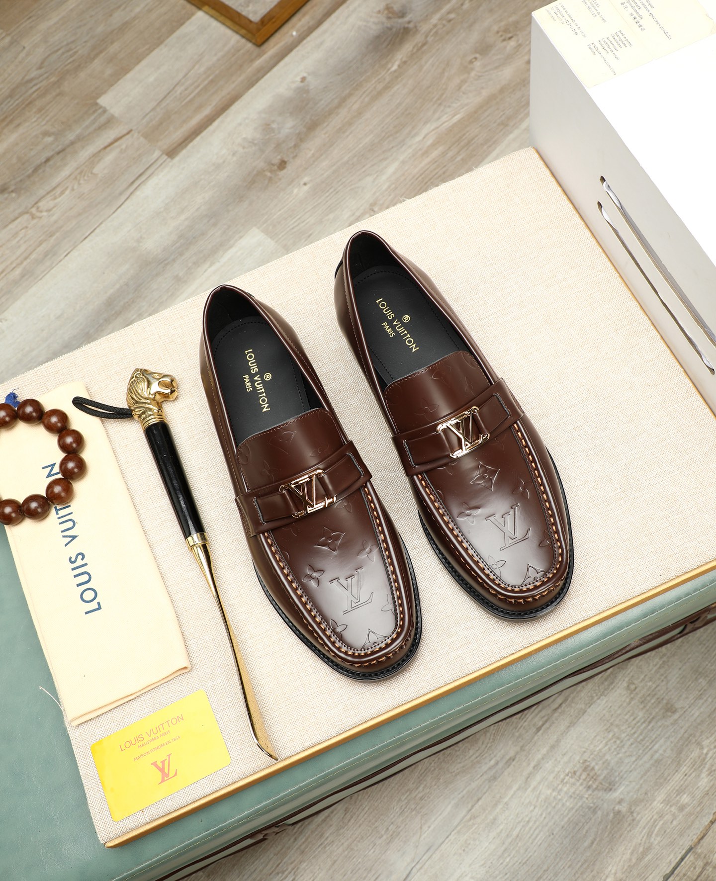 Louis Vuitton Men's Brown Leather Loafers with Classic LV Monogram 1 Louis Vuitton Men's Brown Leather Loafers with Classic LV Monogram