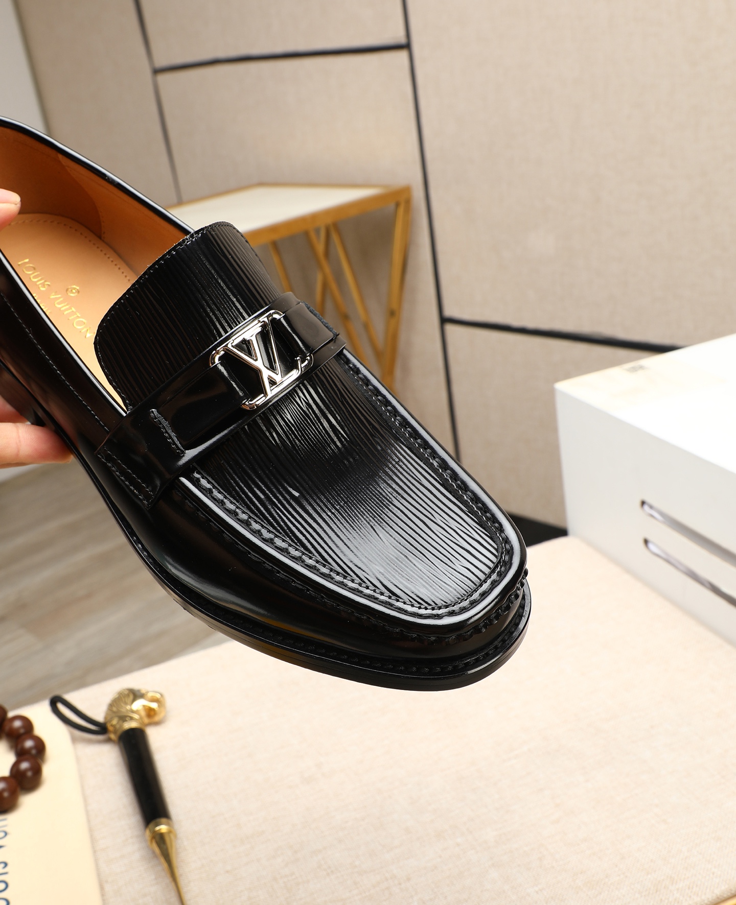 Louis Vuitton Men's Black Leather Loafers Dress Shoes Size 39-44 8 i1745568516069 4766 0 6