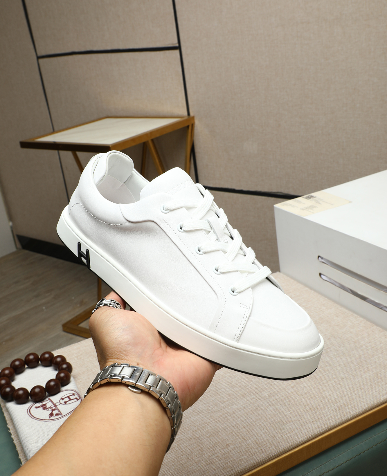 Hermès Men's Bouncing Sneakers White Leather Casual Shoes Size 38-44 6 i1745778444289 11 0 4