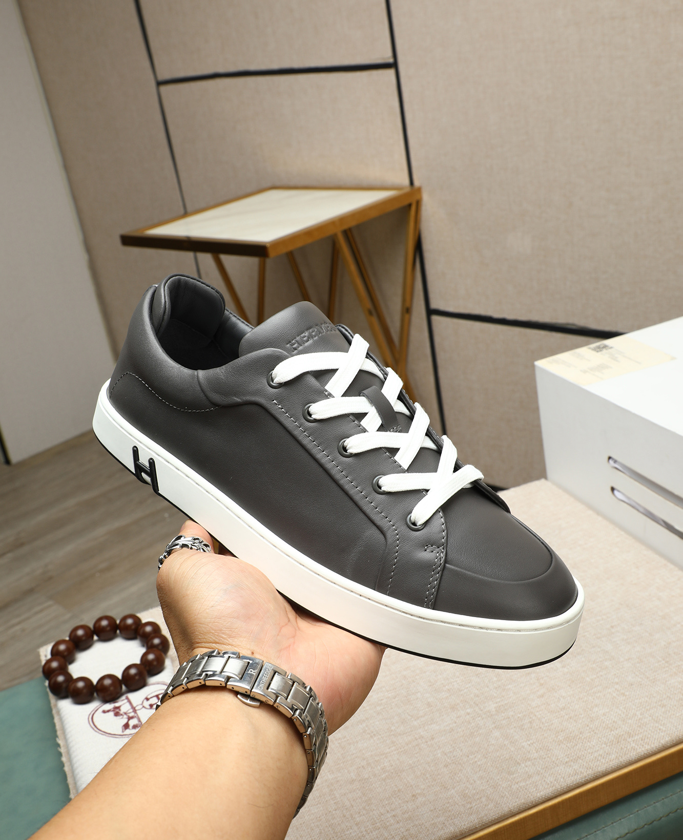 Hermes Men's Bouncing Sneakers Leather Upper Lightweight Sole Fashionable Style 6 i1745778511745 4581 0 4