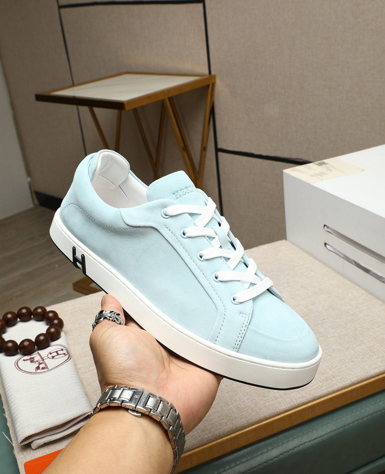Hermès Men's Bouncing Sneakers in Light Blue Leather, Size 38-44 6 i1745778687433 713 0 4