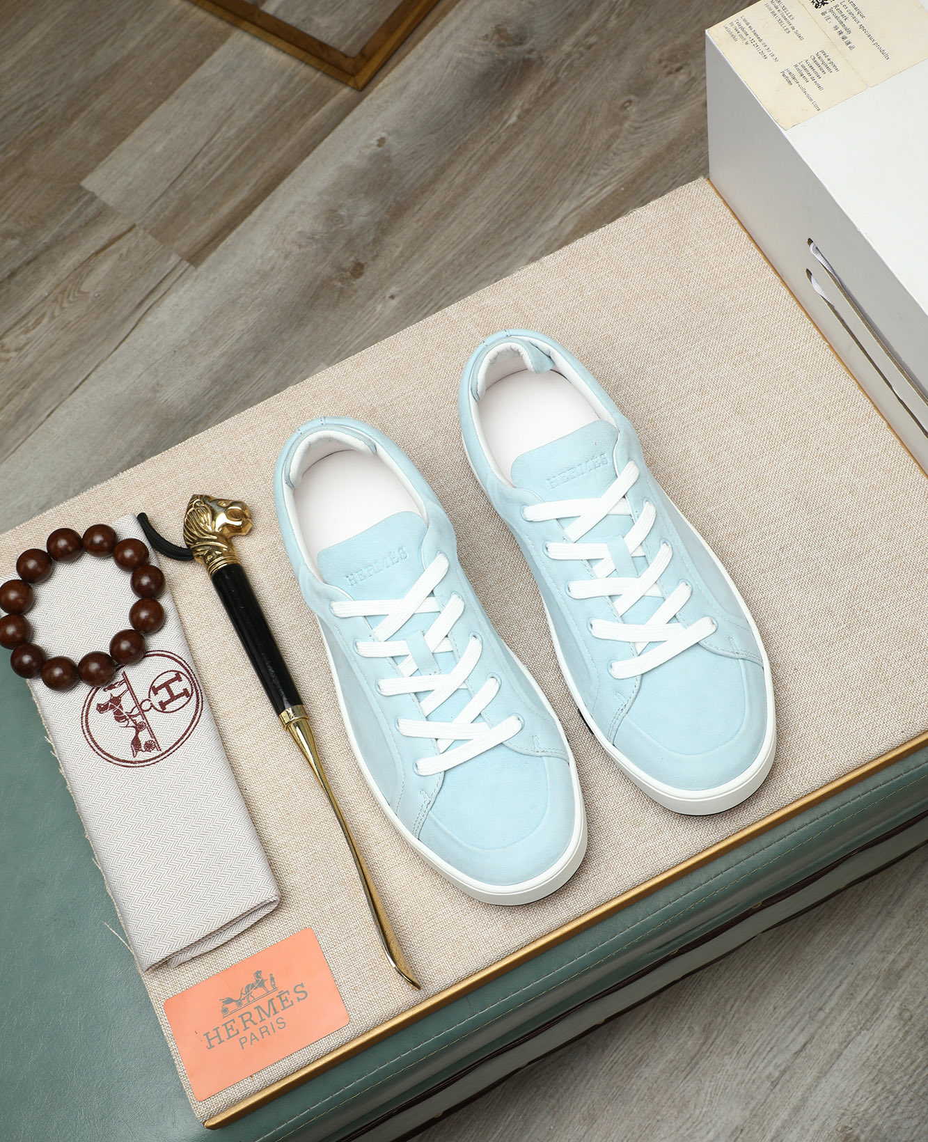 Hermès Men's Bouncing Sneakers in Light Blue Leather, Size 38-44 1 Hermès Men's Bouncing Sneakers in Light Blue Leather, Size 38-44