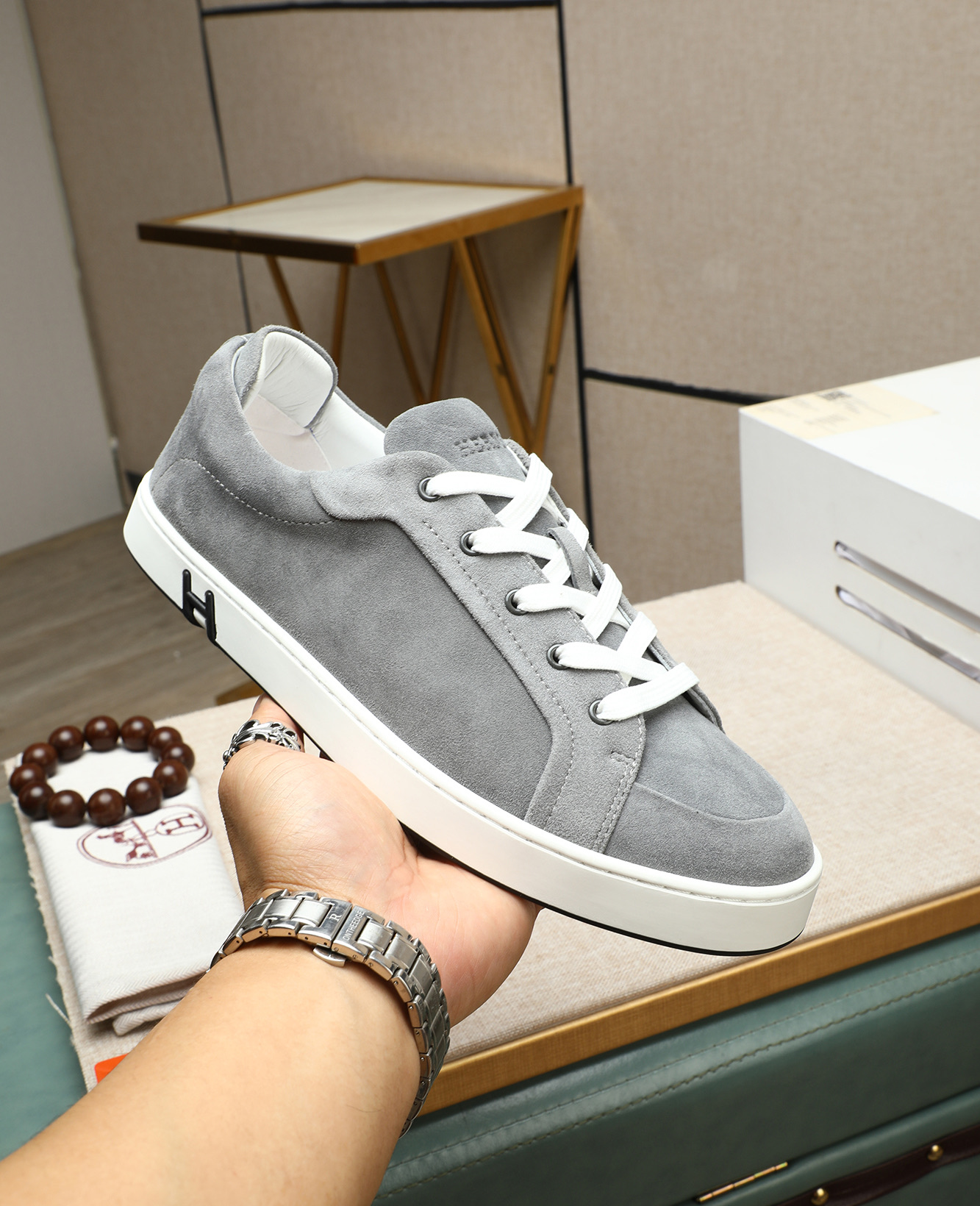 Hermes Bouncing Sneakers: Casual Leather Sneakers For Men, Gray, Size 38-44 6 i1745778706635 1091 0 4