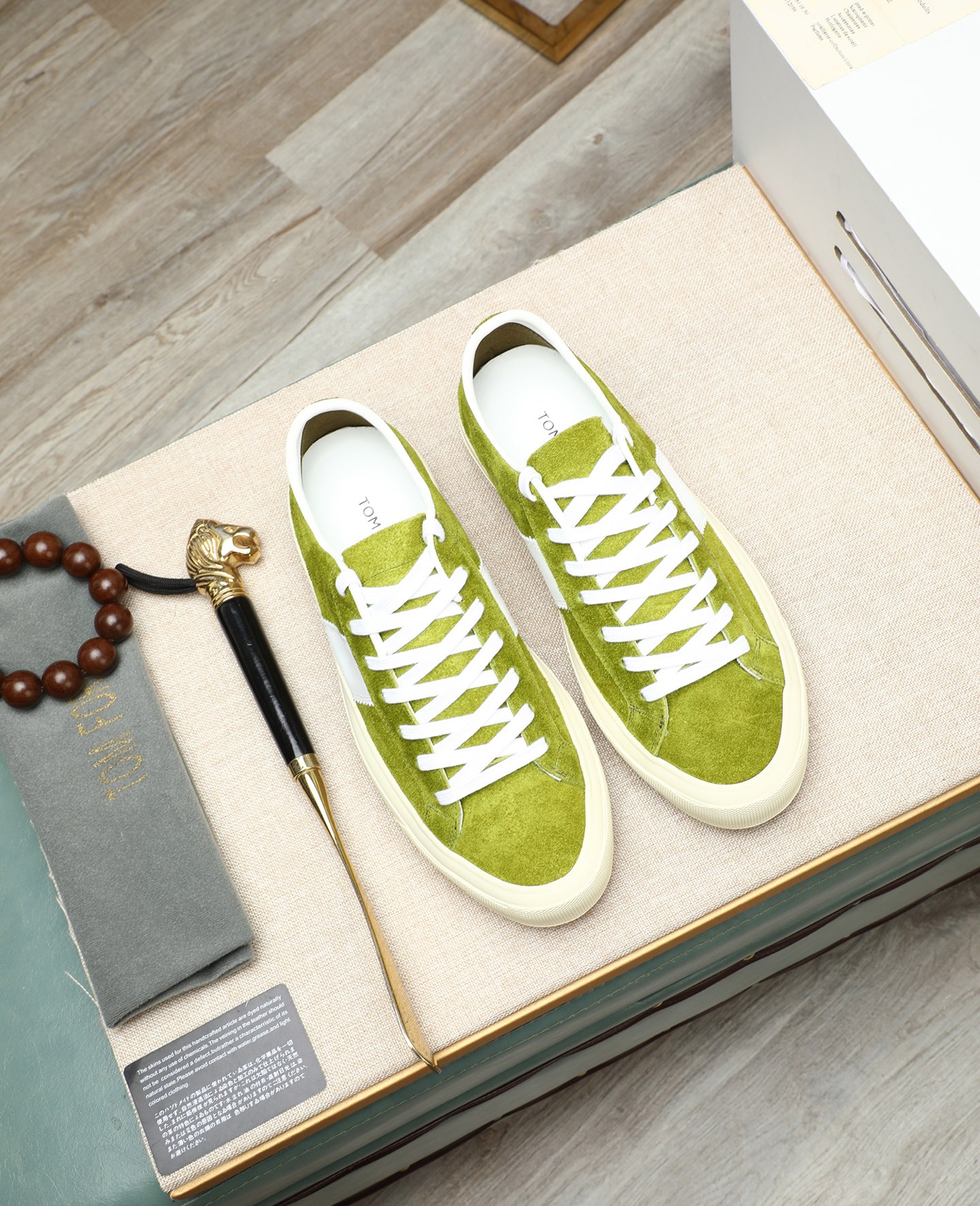 Tom Ford Men's Green Suede Low-Top Sneakers with Contrast Stripe 2 i1747031121277 8134 0 0