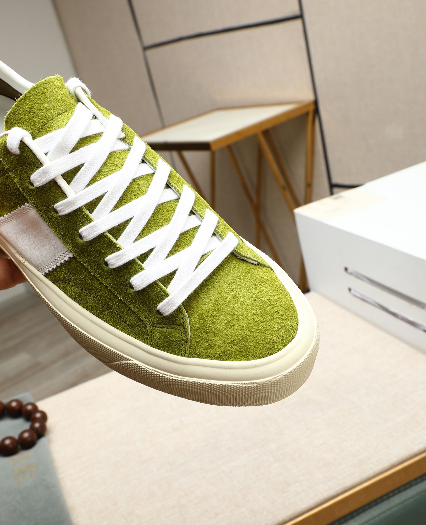 Tom Ford Men's Green Suede Low-Top Sneakers with Contrast Stripe 10 i1747031121298 4242 0 8