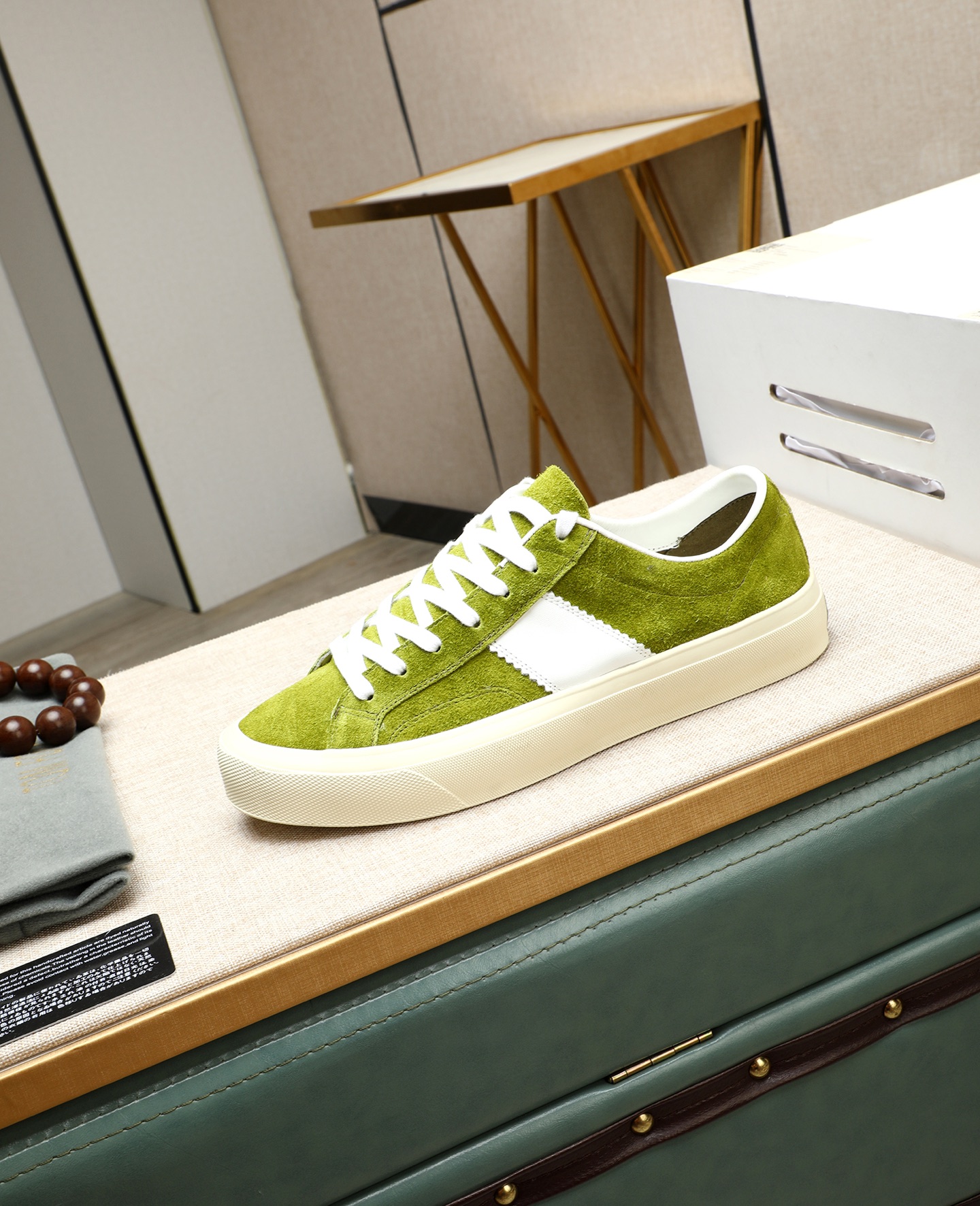 Tom Ford Men's Green Suede Low-Top Sneakers with Contrast Stripe 7 i1747031121986 3735 0 5