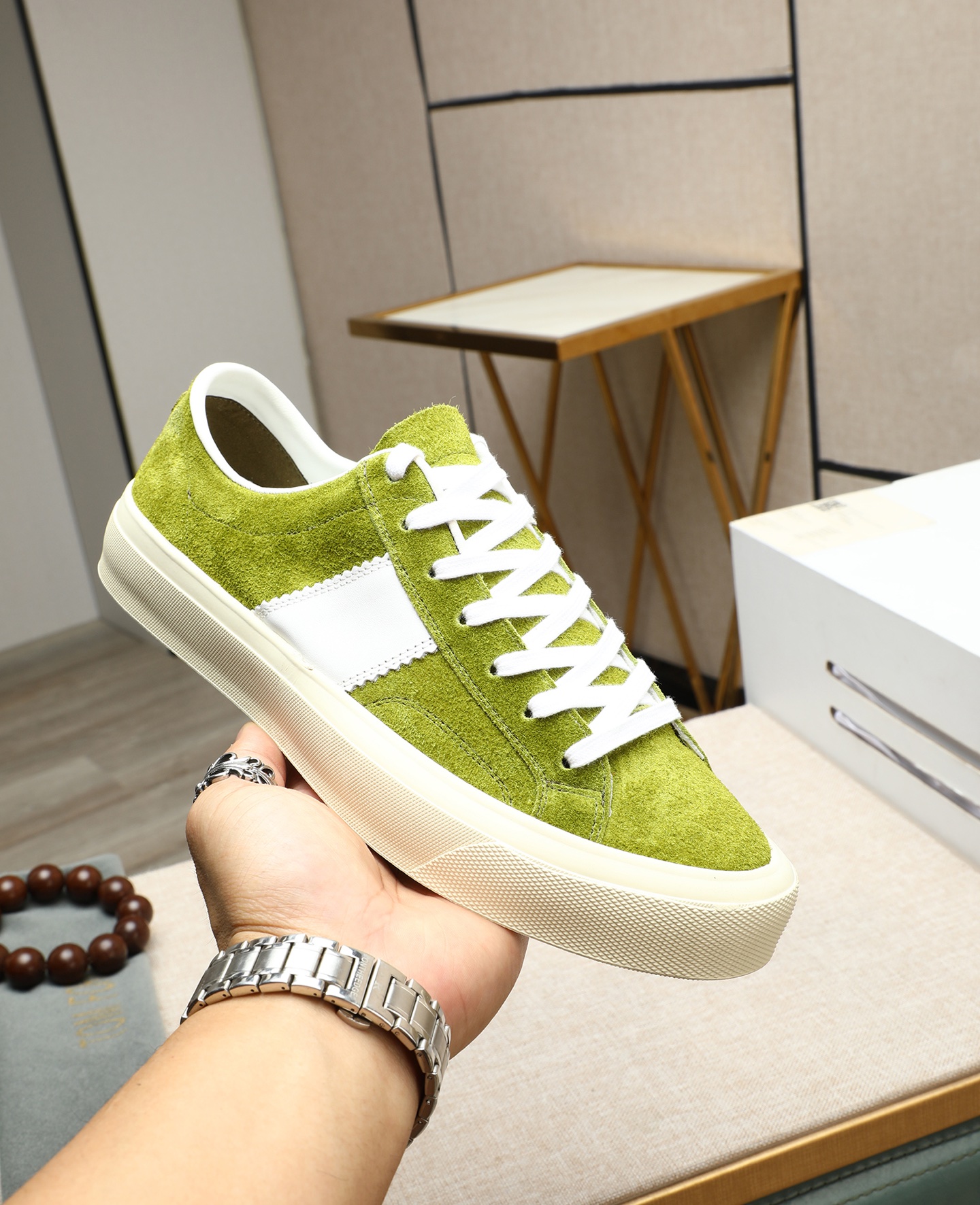 Tom Ford Men's Green Suede Low-Top Sneakers with Contrast Stripe 6 i1747031121986 7814 0 4
