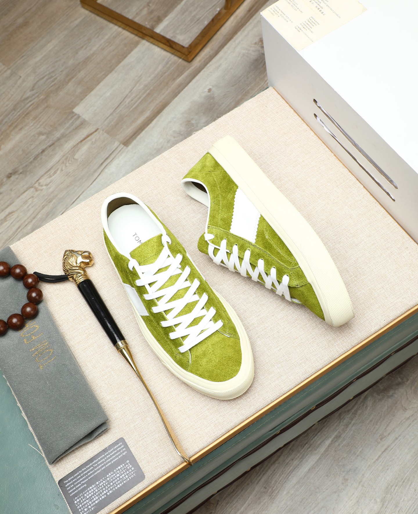 Tom Ford Men's Green Suede Low-Top Sneakers with Contrast Stripe 3 i1747031122029 2697 0 1