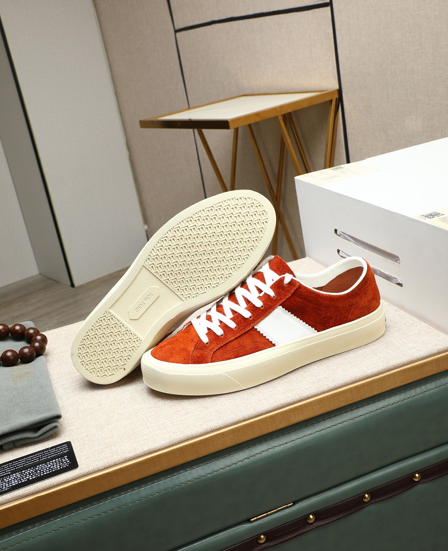Tom Ford Men's Suede Low-Top Sneakers - Orange & White, Size 36-44 5 i1747031142287 1041 0 3