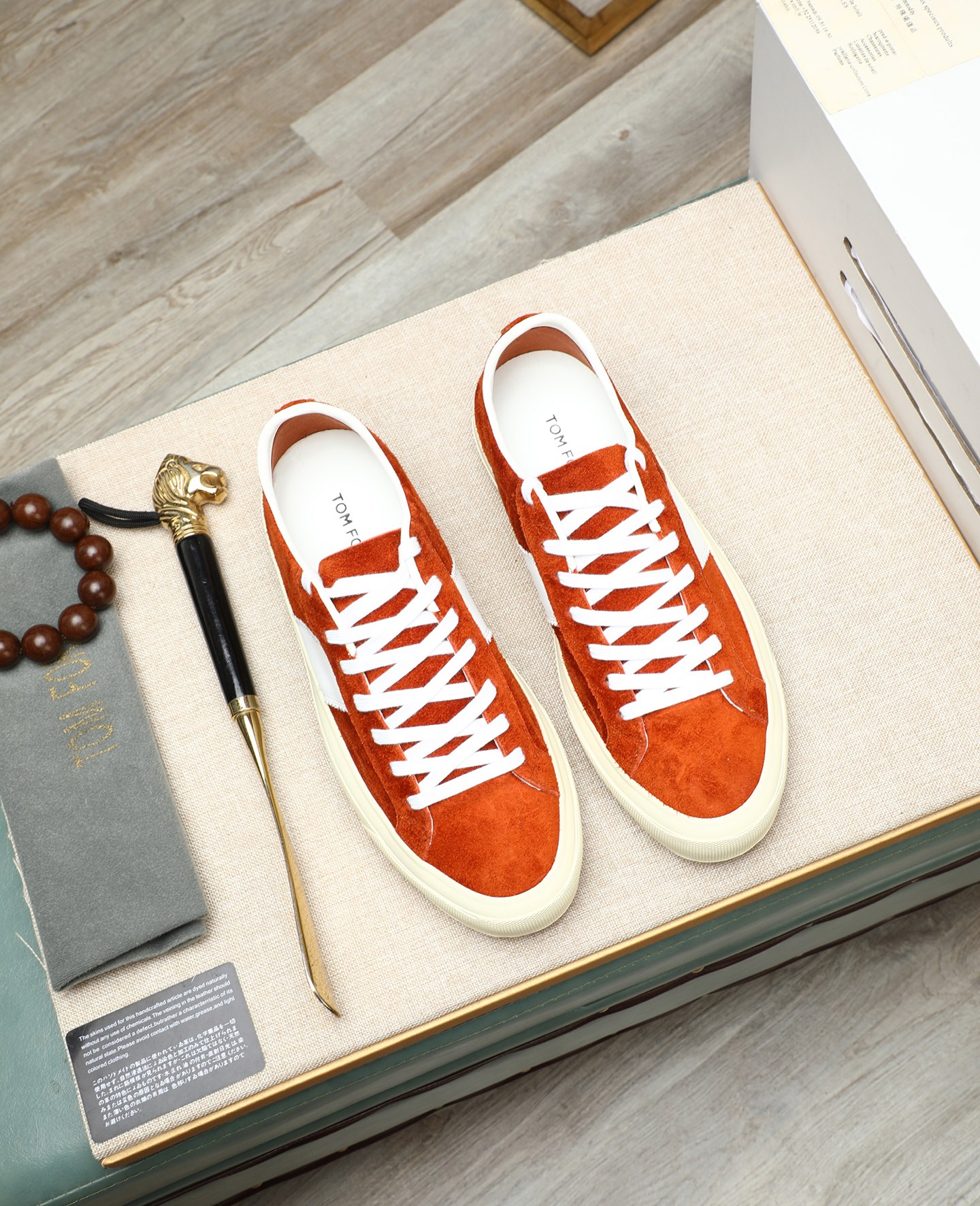Tom Ford Men's Suede Low-Top Sneakers - Orange & White, Size 36-44 2 i1747031142312 4997 0 0