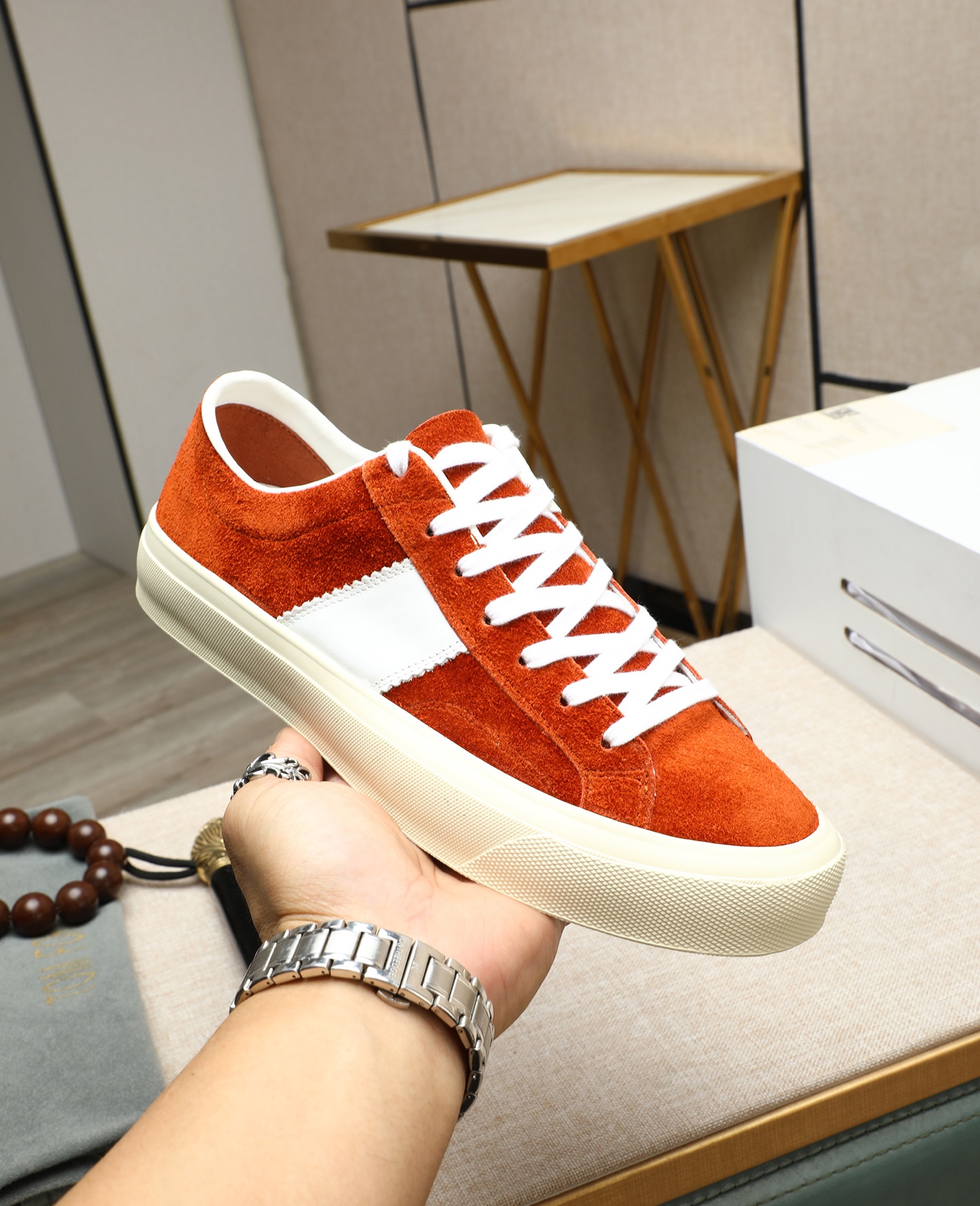 Tom Ford Men's Suede Low-Top Sneakers - Orange & White, Size 36-44 6 i1747031142327 7398 0 4