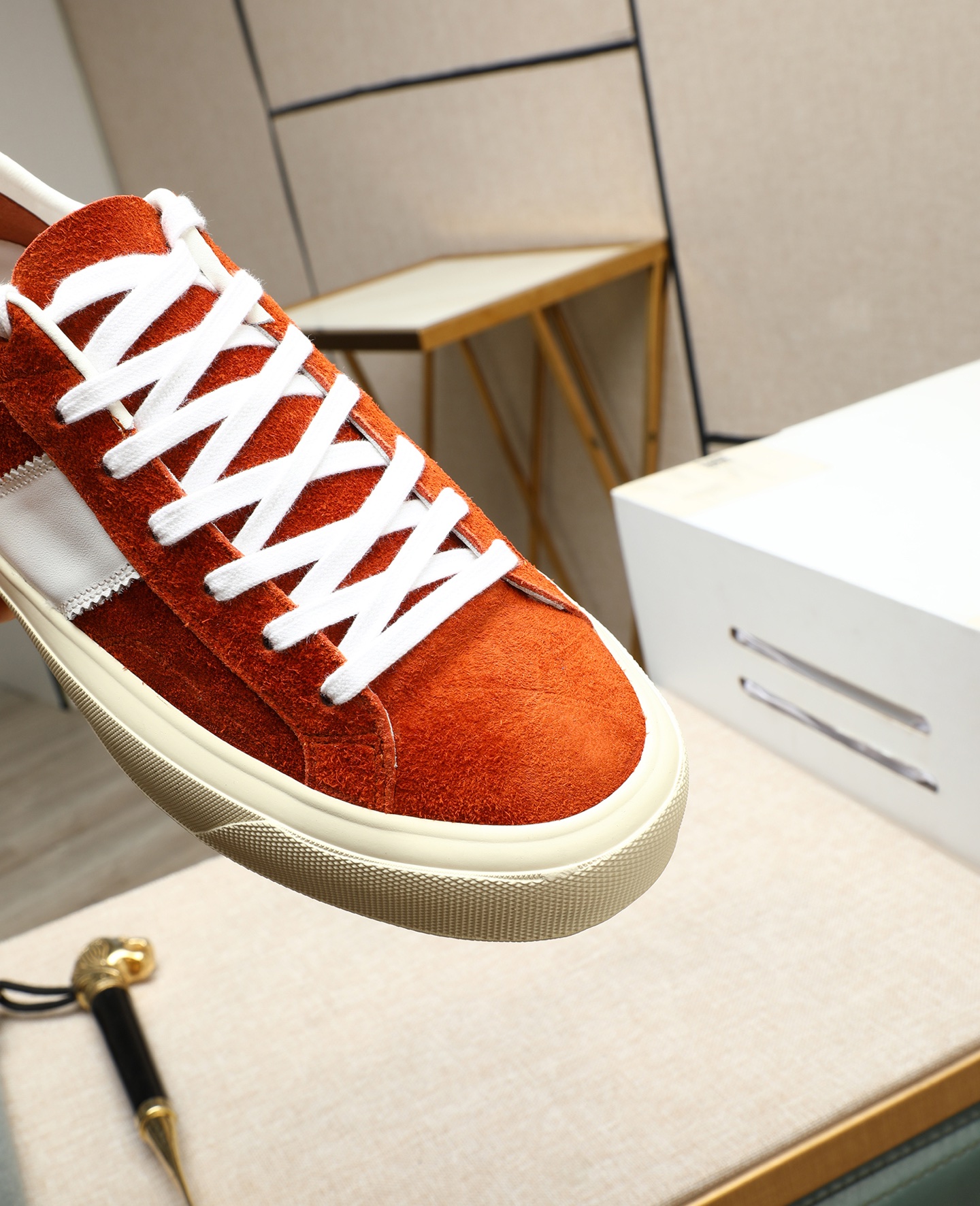Tom Ford Men's Suede Low-Top Sneakers - Orange & White, Size 36-44 8 i1747031143082 7699 0 6