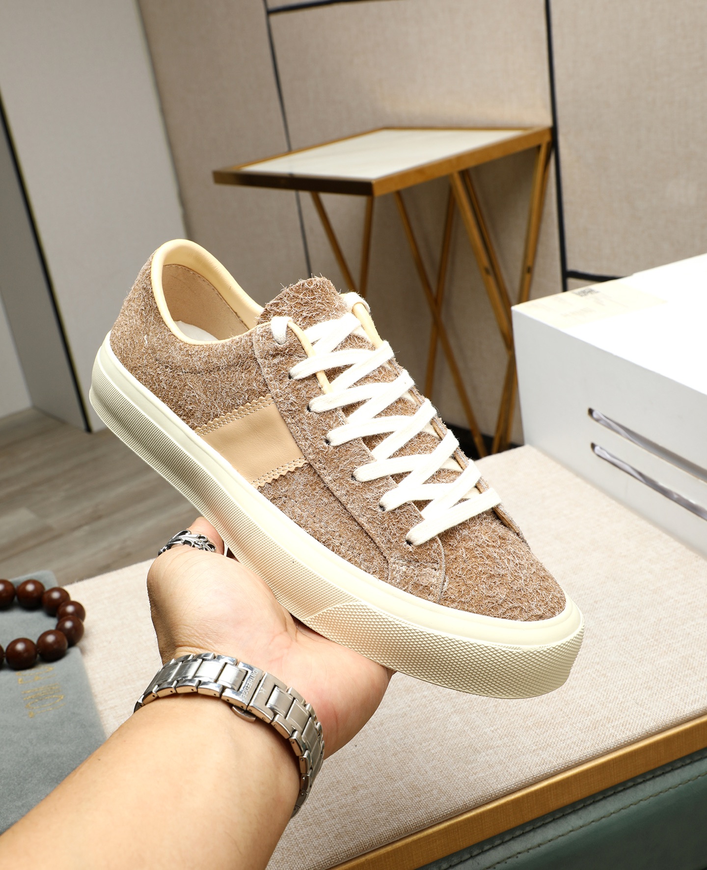 Tom Ford Men's Casual Suede Sneakers, Beige Lace-Up Walking Shoes, Comfort Fit 6 i1747031212274 9182 0 4
