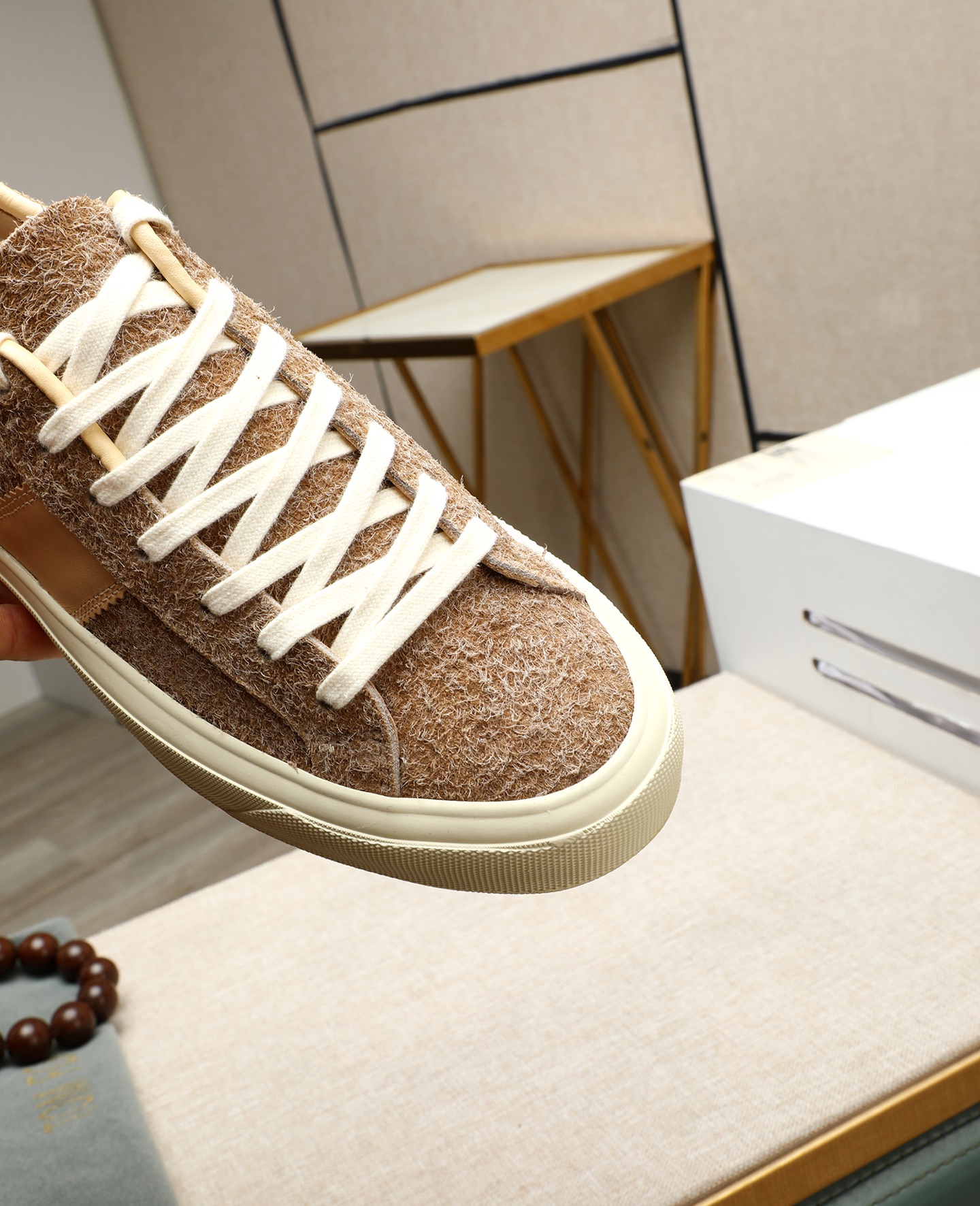 Tom Ford Men's Casual Suede Sneakers, Beige Lace-Up Walking Shoes, Comfort Fit 8 i1747031212396 5038 0 6