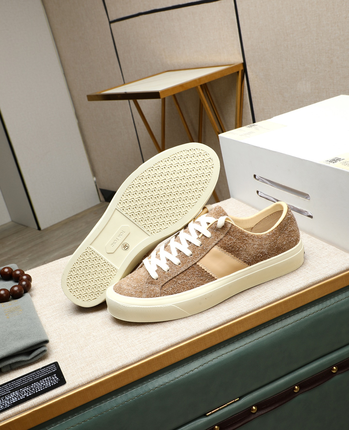 Tom Ford Men's Casual Suede Sneakers, Beige Lace-Up Walking Shoes, Comfort Fit 5 i1747031213002 4673 0 3