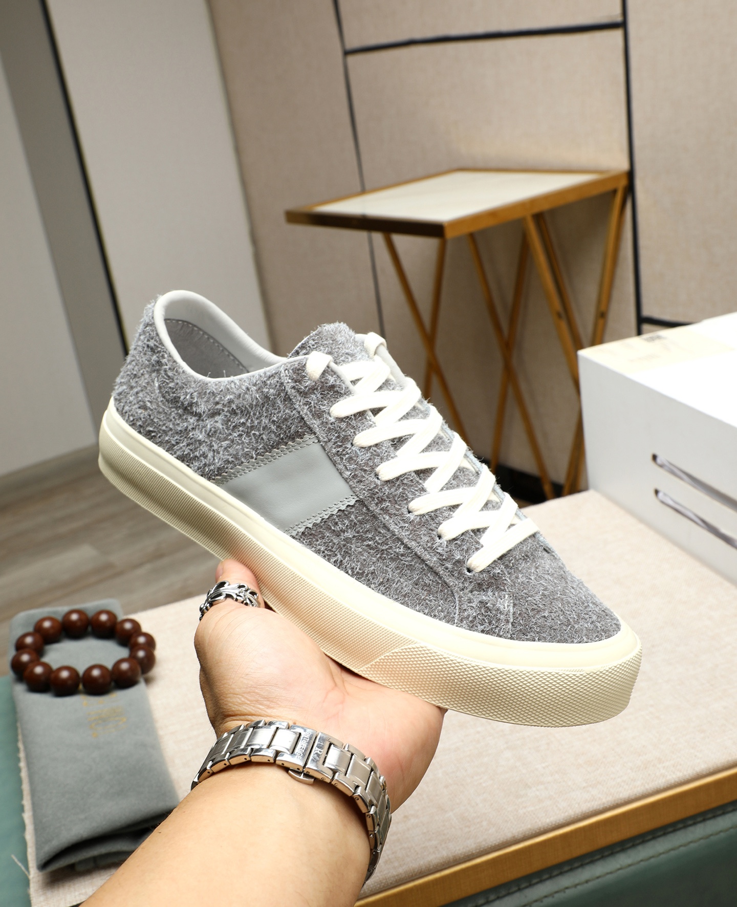 Tom Ford Men's Gray Wool Blend Lace-Up Sneakers - Casual and Comfortable 6 i1747031240497 8678 0 4