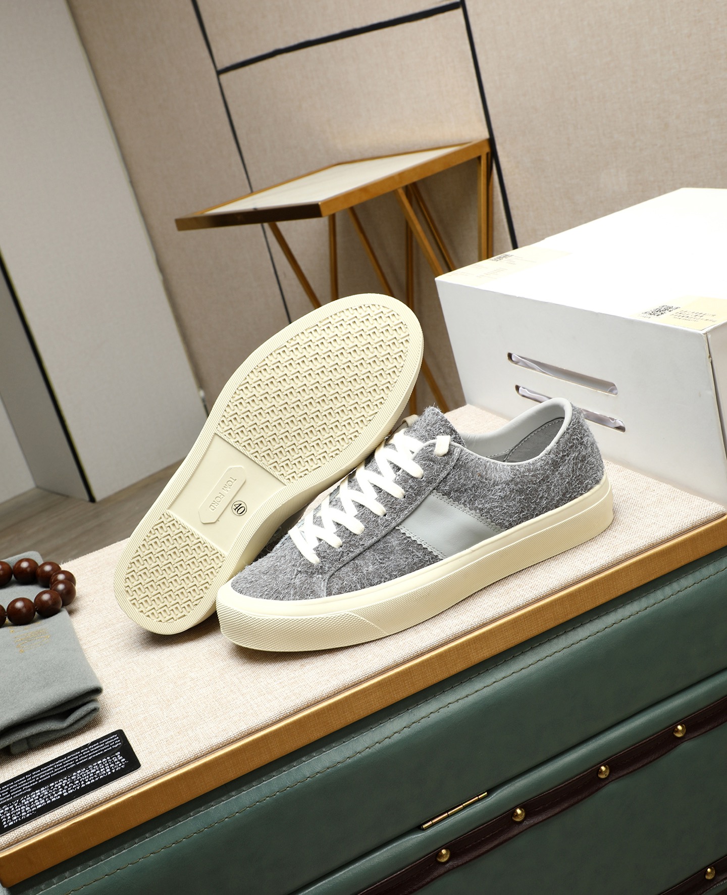 Tom Ford Men's Gray Wool Blend Lace-Up Sneakers - Casual and Comfortable 5 i1747031241171 7249 0 3