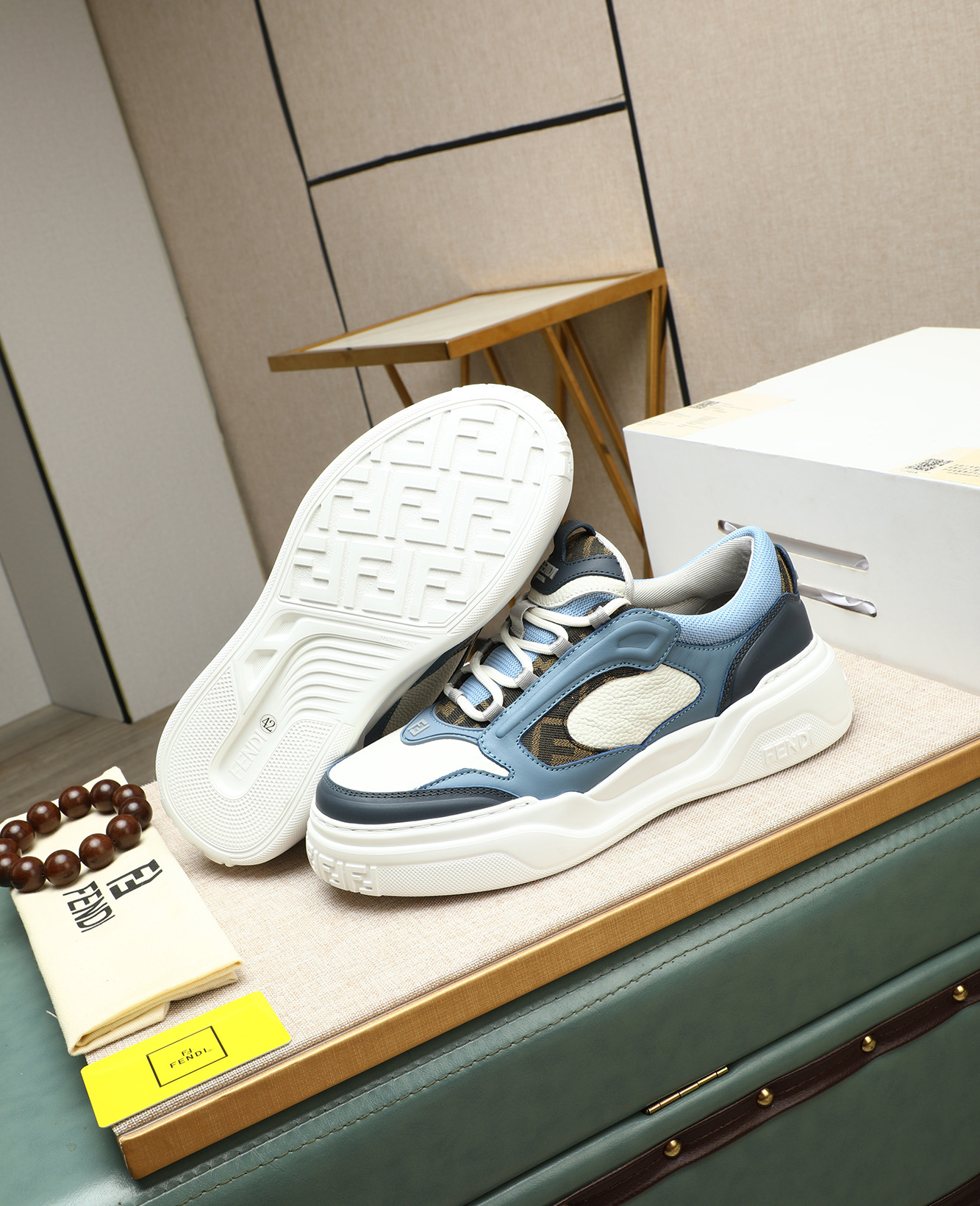 Fendi Men's Nappa Leather & Canvas Sneakers - Blue/White Designer Shoes 4 i1747031522666 4252 0 2