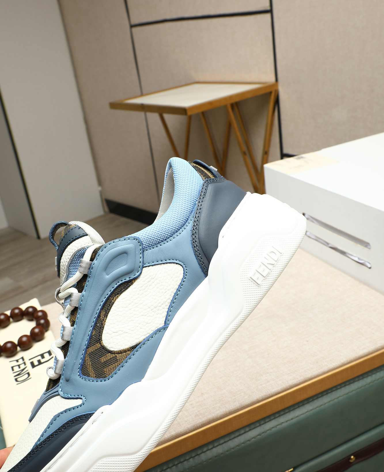 Fendi Men's Nappa Leather & Canvas Sneakers - Blue/White Designer Shoes 10 i1747031522666 939 0 8