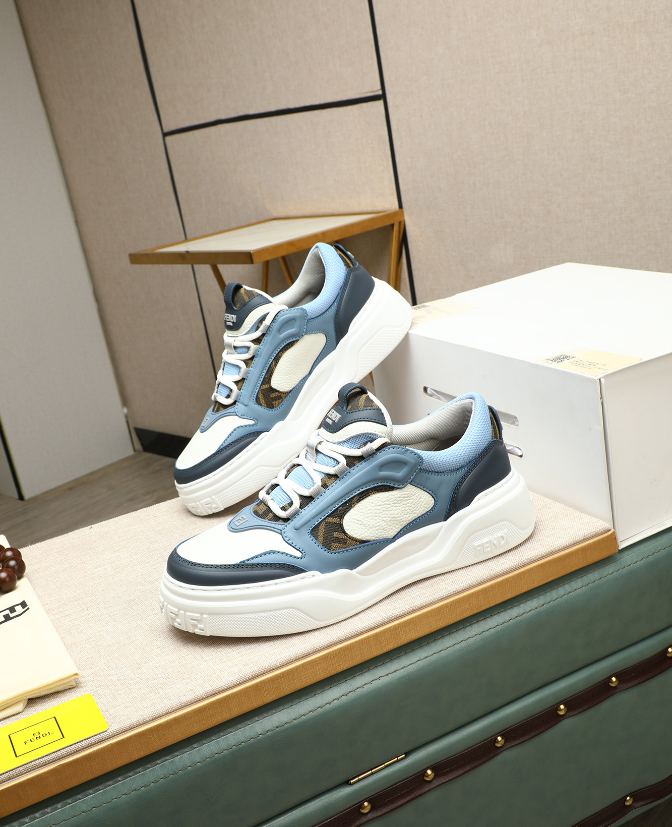 Fendi Men's Nappa Leather & Canvas Sneakers - Blue/White Designer Shoes 5 i1747031522667 8644 0 3