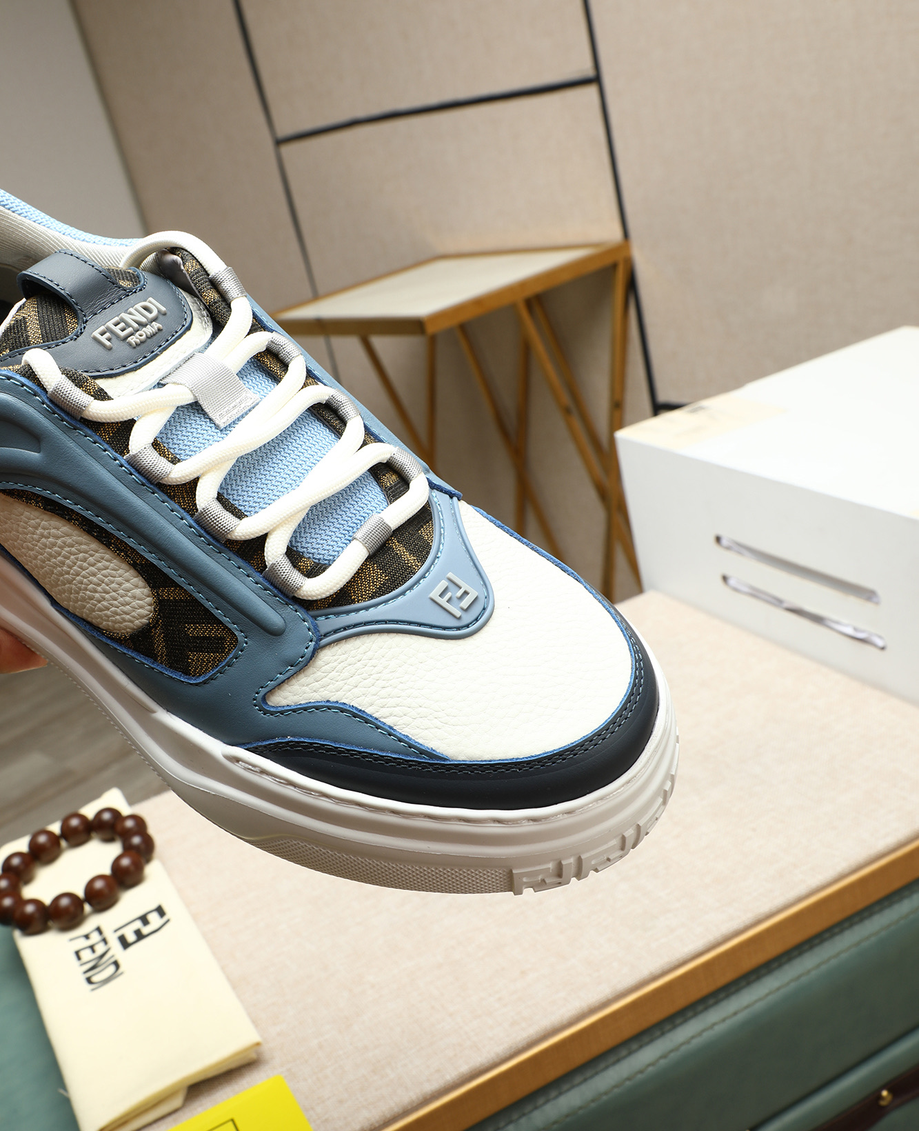 Fendi Men's Nappa Leather & Canvas Sneakers - Blue/White Designer Shoes 8 i1747031522752 8896 0 6