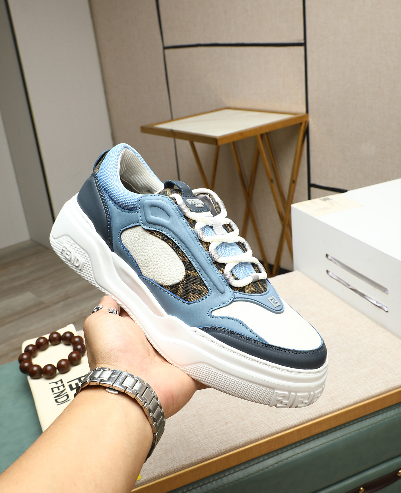 Fendi Men's Nappa Leather & Canvas Sneakers - Blue/White Designer Shoes 6 i1747031522802 6316 0 4