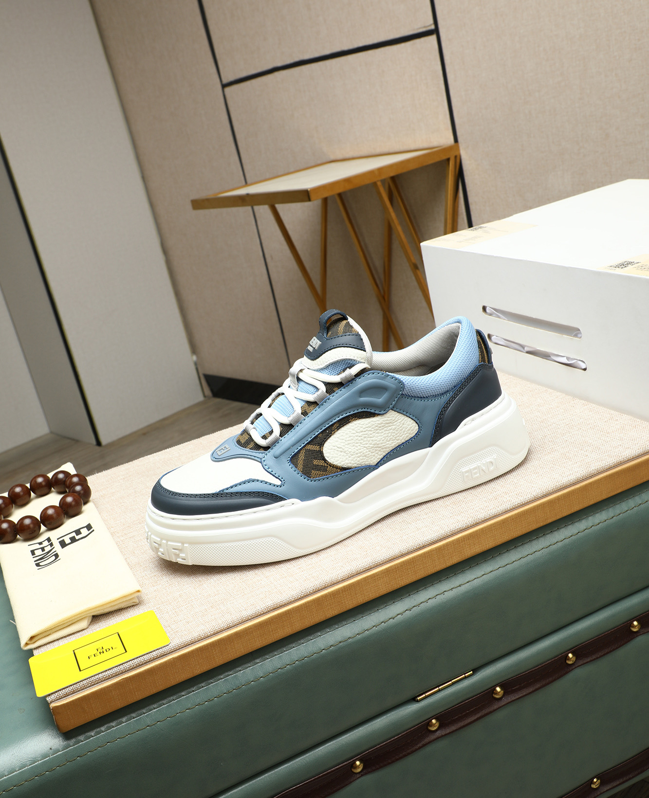Fendi Men's Nappa Leather & Canvas Sneakers - Blue/White Designer Shoes 7 i1747031523297 5597 0 5
