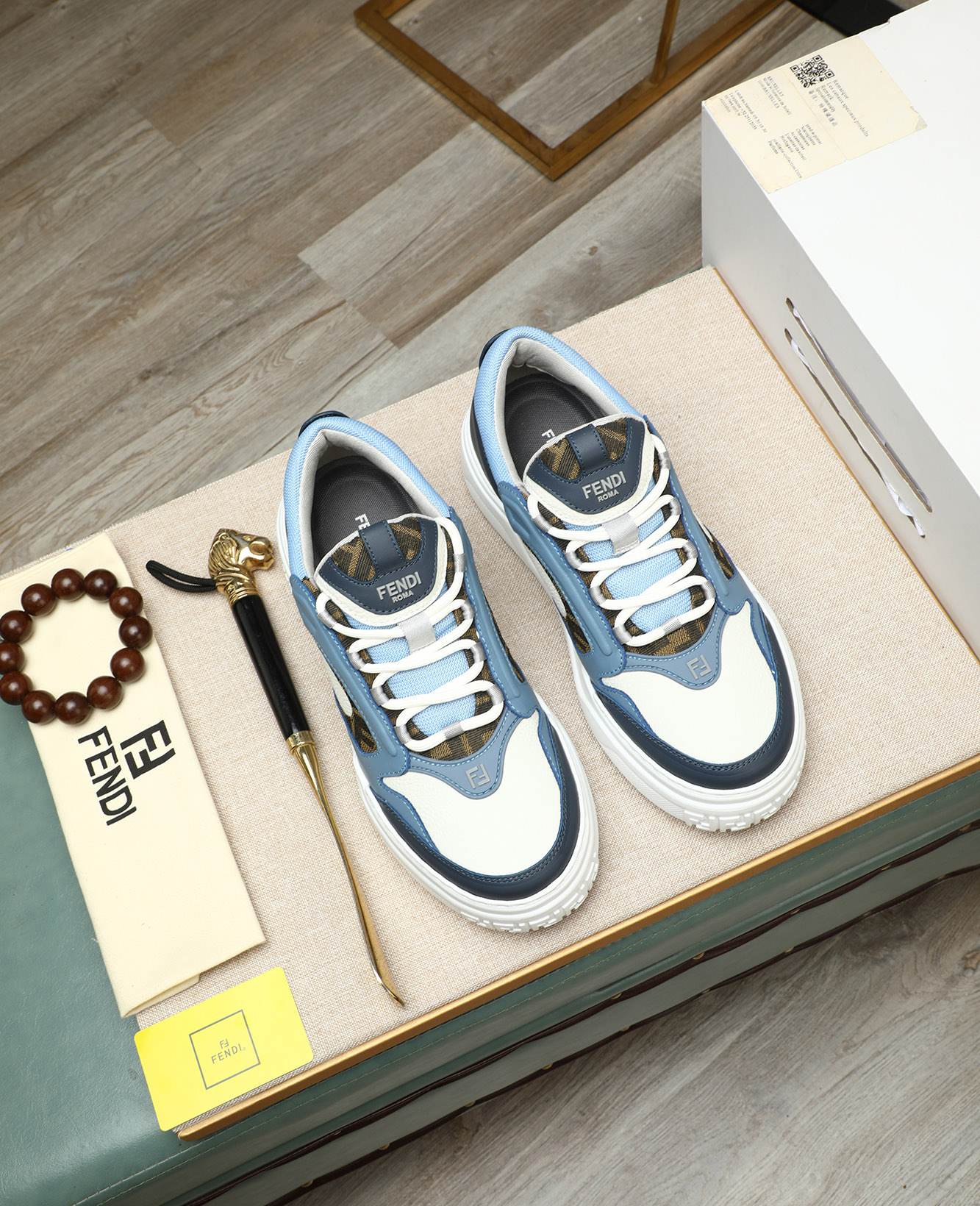 Fendi Men's Nappa Leather & Canvas Sneakers - Blue/White Designer Shoes 1 Fendi Men's Nappa Leather & Canvas Sneakers - Blue/White Designer Shoes