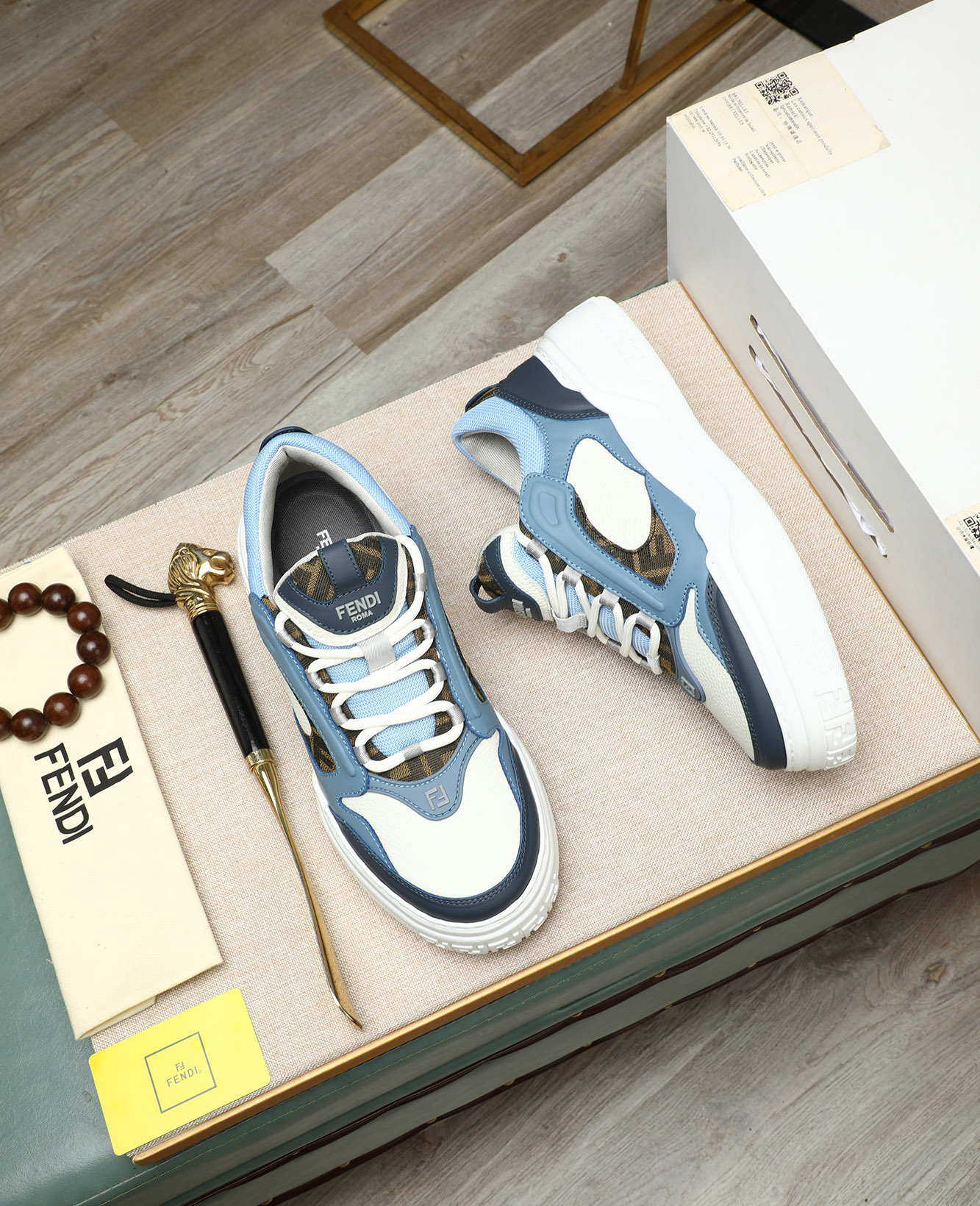 Fendi Men's Nappa Leather & Canvas Sneakers - Blue/White Designer Shoes 3 i1747031523350 5006 0 1