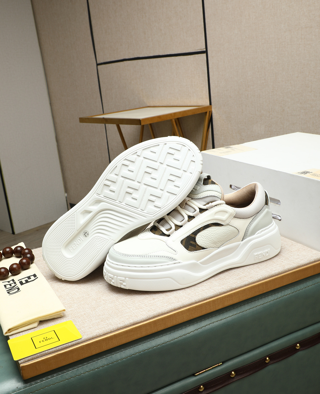 Fendi Men's White Leather & Canvas Luxury Fashion Sneakers - Size 39-44 5 i1747031537907 6044 0 3