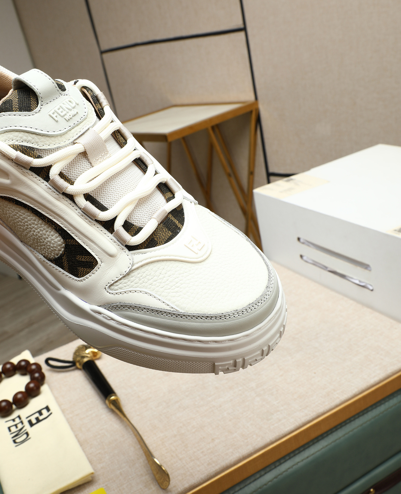 Fendi Men's White Leather & Canvas Luxury Fashion Sneakers - Size 39-44 10 i1747031537981 2977 0 8
