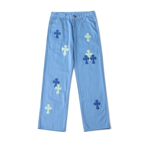 Chrome Hearts Light Blue Cross Patchwork Jeans Vintage Washed Denim 1 Chrome Hearts Light Blue Cross Patchwork Jeans Vintage Washed Denim