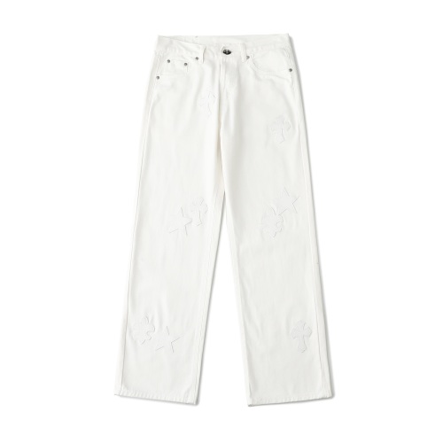 Chrome Hearts White Jeans Star Cross Patchwork Denim Pants For Men Women 1 Chrome Hearts White Jeans Star Cross Patchwork Denim Pants For Men Women