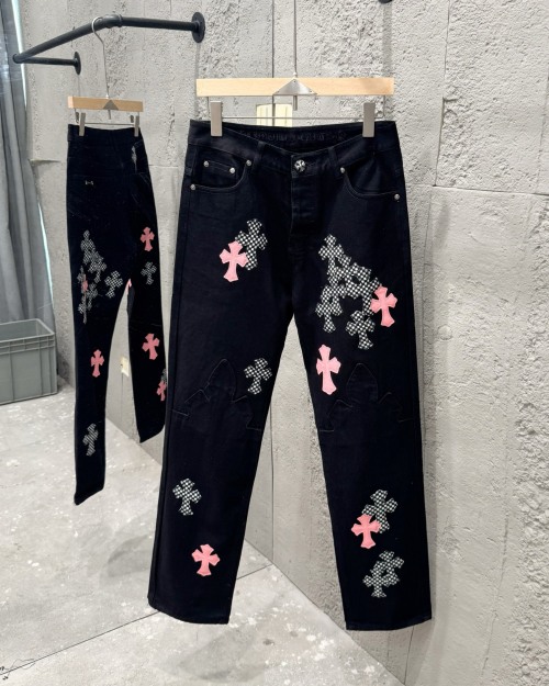 Chrome Hearts Limited Edition Flame Pink Cross Patchwork Straight Jeans 1 Chrome Hearts Limited Edition Flame Pink Cross Patchwork Straight Jeans