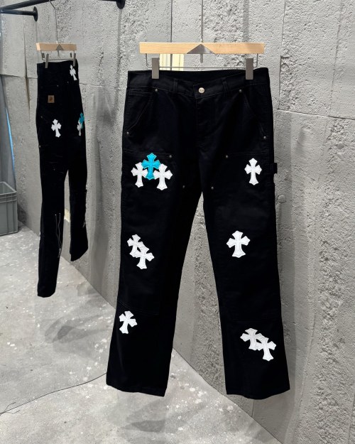 Carhartt Black Denim Flare Jeans with Leather Patches, Unisex Style 1 Carhartt Black Denim Flare Jeans with Leather Patches, Unisex Style