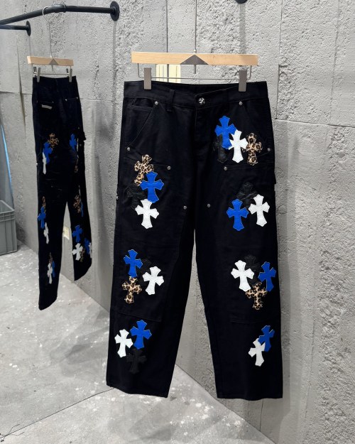 Chrome Hearts Straight Leg Jeans with Cross Patches, Black Denim 1 Chrome Hearts Straight Leg Jeans with Cross Patches, Black Denim