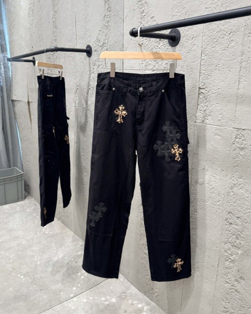 Chrome Hearts Leopard Patchwork Black Denim Jeans Vintage Style 1 Chrome Hearts Leopard Patchwork Black Denim Jeans Vintage Style