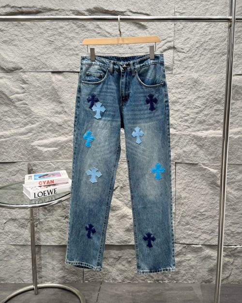 Chrome Hearts 2025 Blue Cross Patchwork Jeans Trendy Denim Pants 1 Chrome Hearts 2025 Blue Cross Patchwork Jeans Trendy Denim Pants