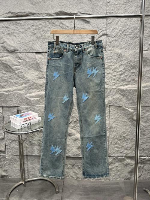 Blue Lightning Patchwork Jeans - Washed Denim Couple Style - New 2075 1 Blue Lightning Patchwork Jeans - Washed Denim Couple Style - New 2075