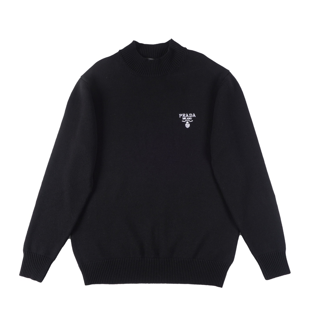 Diseño exclusivo de logotipo triangular bordado de Prada, suéter de cuello redondo de lana, exclusivo en el mercado, no…