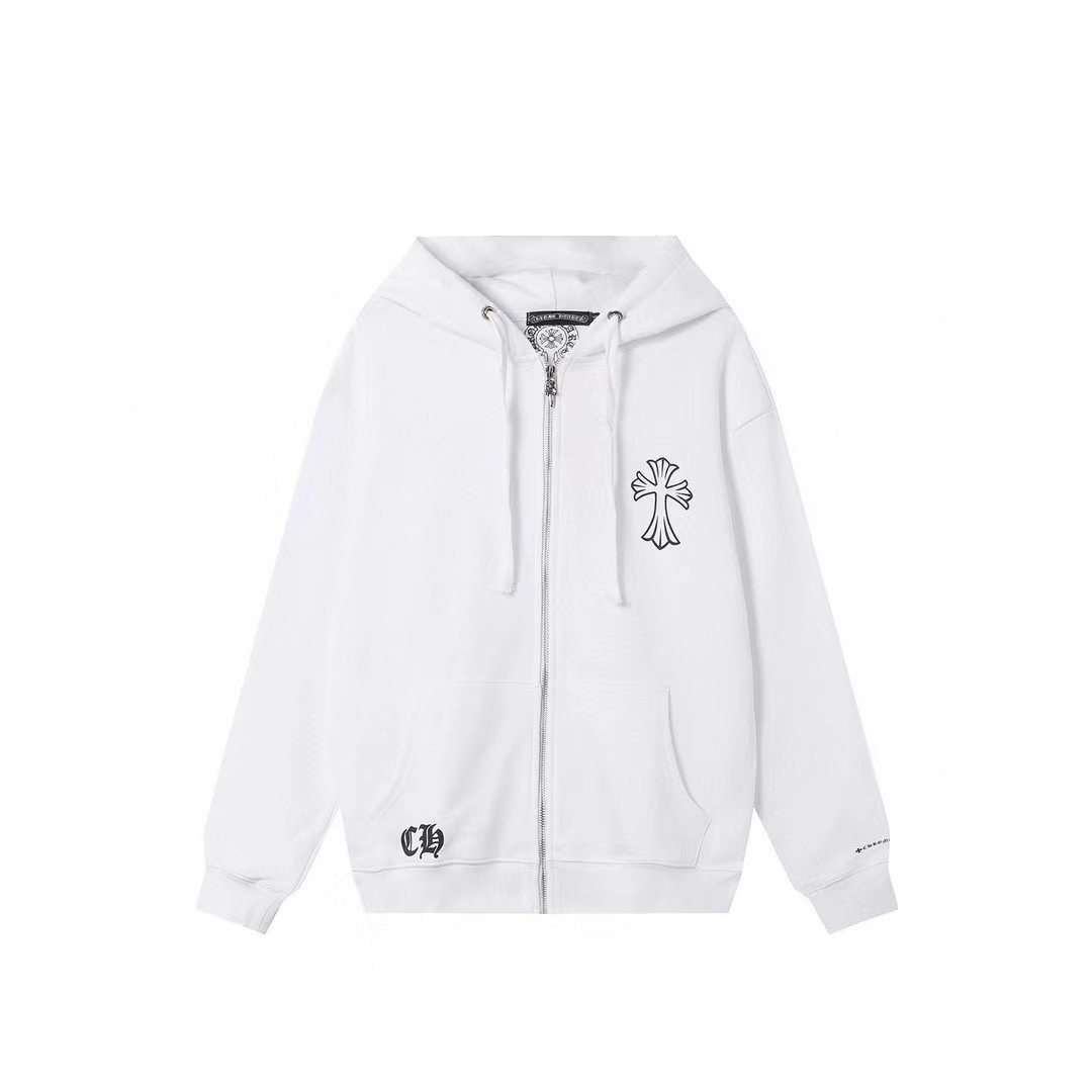 Y42—P103
克罗心连帽卫衣拉链外套男女同款。釆用420克毛圈纯棉面料。定制五金拉链。黑白S-XL