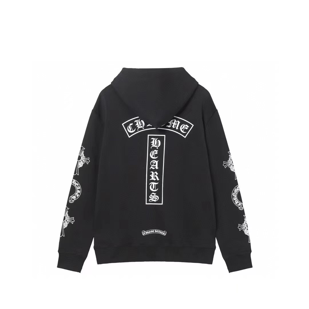 Y50—P103
克罗心连帽卫衣拉链外套男女同款。釆用420克毛圈纯棉面料。定制五金拉链。黑白S-XL