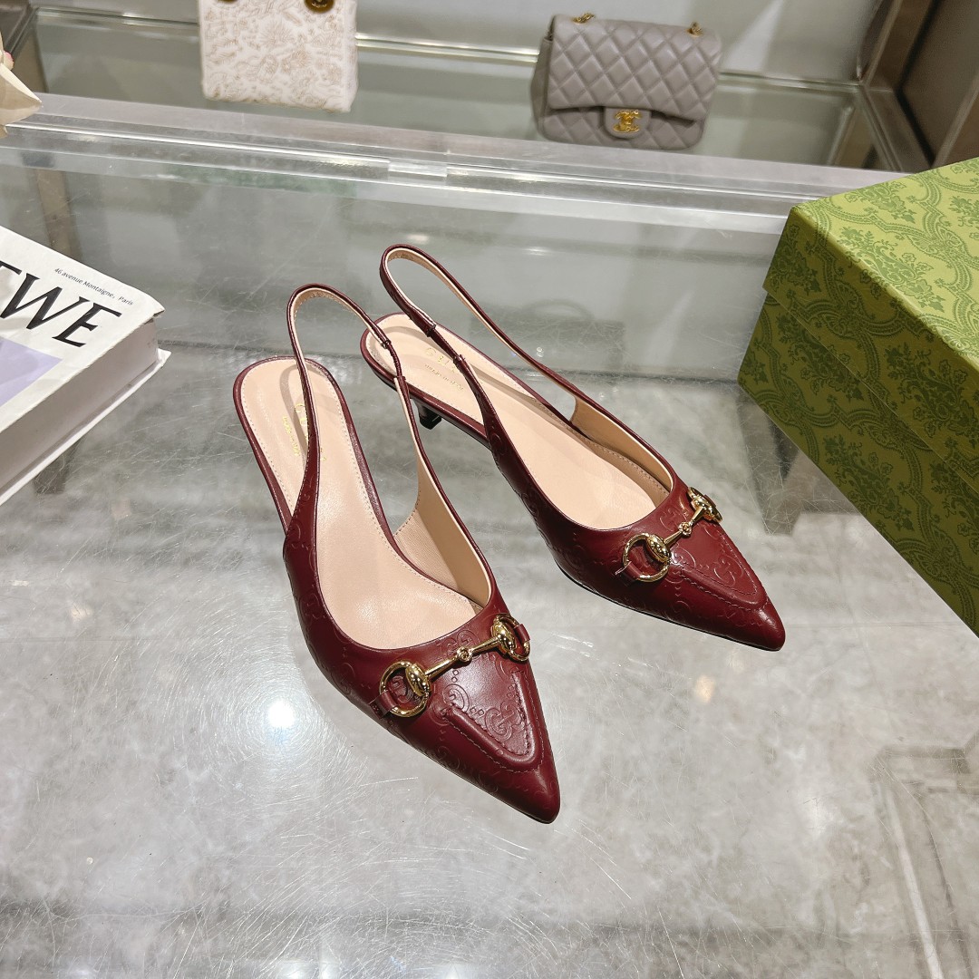 Gucci Shoes High Heel Pumps Burgundy Gold Red Women