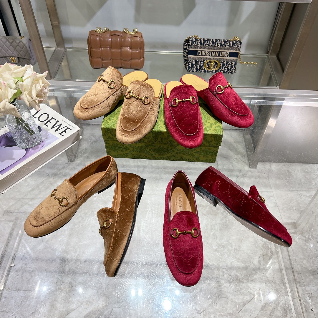 Gucci Jordaan Velvet Loafers with Horsebit Detail - Women's Flat Mules 10 a1734619283001 4818